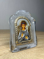 Ангел Хранитель, икона арочная, белое муранское стекло 86х112