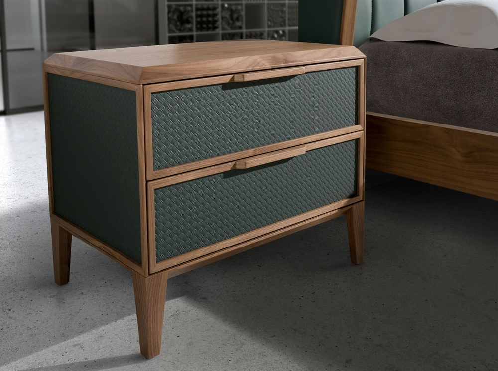 Прикроватная тумбочка 7149/CP2305-H темно-зеленого цвета из пластика и ореха