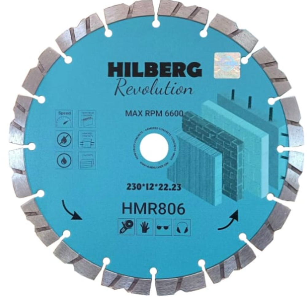 Диск алмазный отрезной Revolution 230х12х22.23 мм Hilberg HMR806
