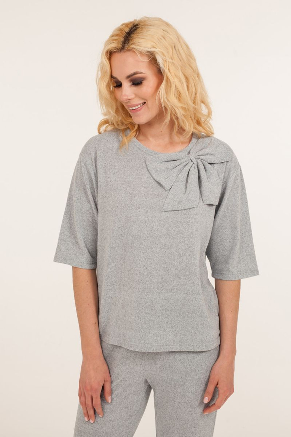 Стильный женский костюм с бантом (Размер: M) (Цвет: сиреневый)