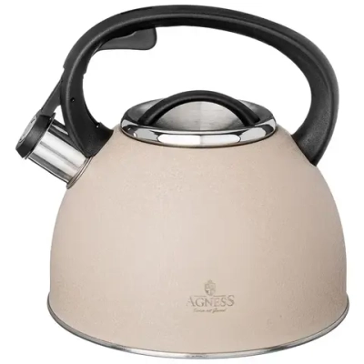 Чайник agness со свистком 2,5 л, beige, индукцион. дно