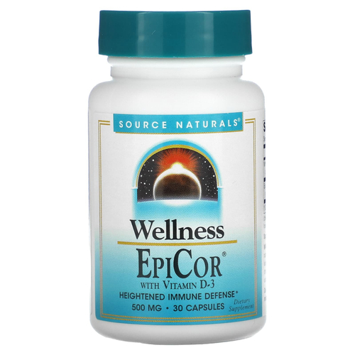 Source Naturals, Wellness, EpiCor с витамином D3, 500 мг, 30 капсул