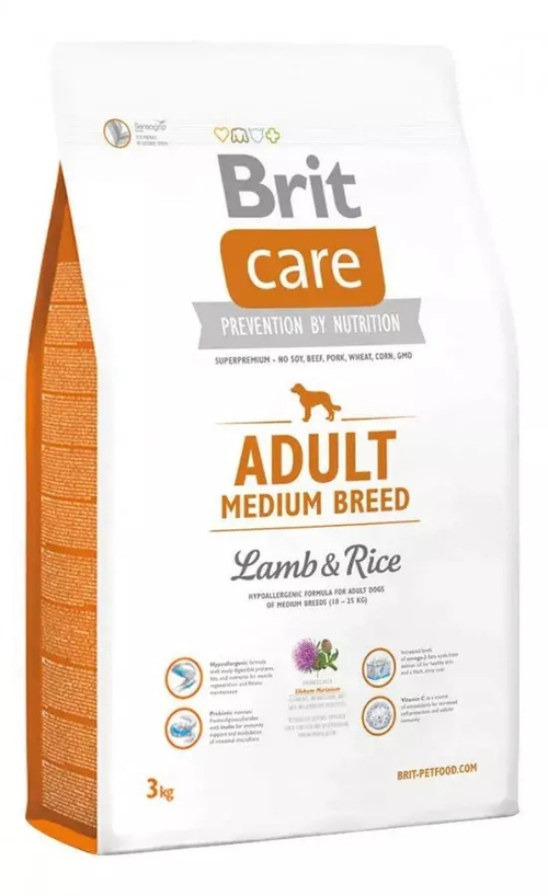 Сухой корм Brit Care Adult Medium для взрослых собак средних пород, с ягнёнком и рисом, 3 кг