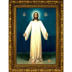 Иисус в белых одеждах (Спас в белом хитоне). Икона на холсте с мощевиком.
