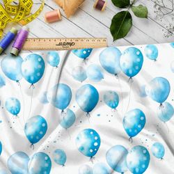 Ткань премиум шелк искусственный Армани голубые воздушные шары