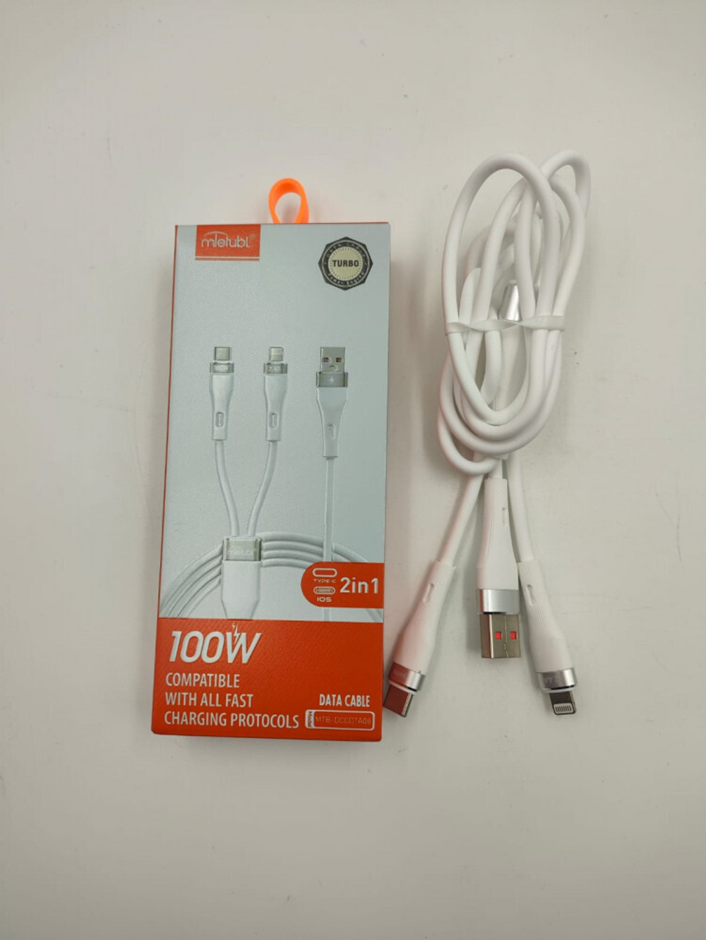 Кабель 2-in-1 Mietubl MTB-DCODTA08 USB to Lightning+Type-C 100W 3A 1.2м Silicone White
