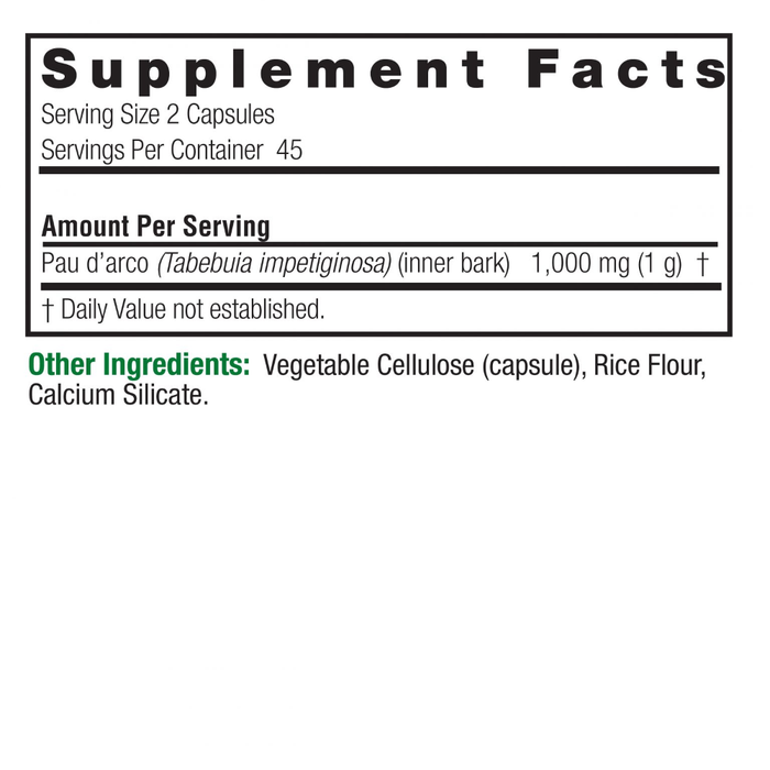 Экстракт коры муравьиного дерева, Nature&#39;s Answer Pau D’arco, 90 вег капсул 2