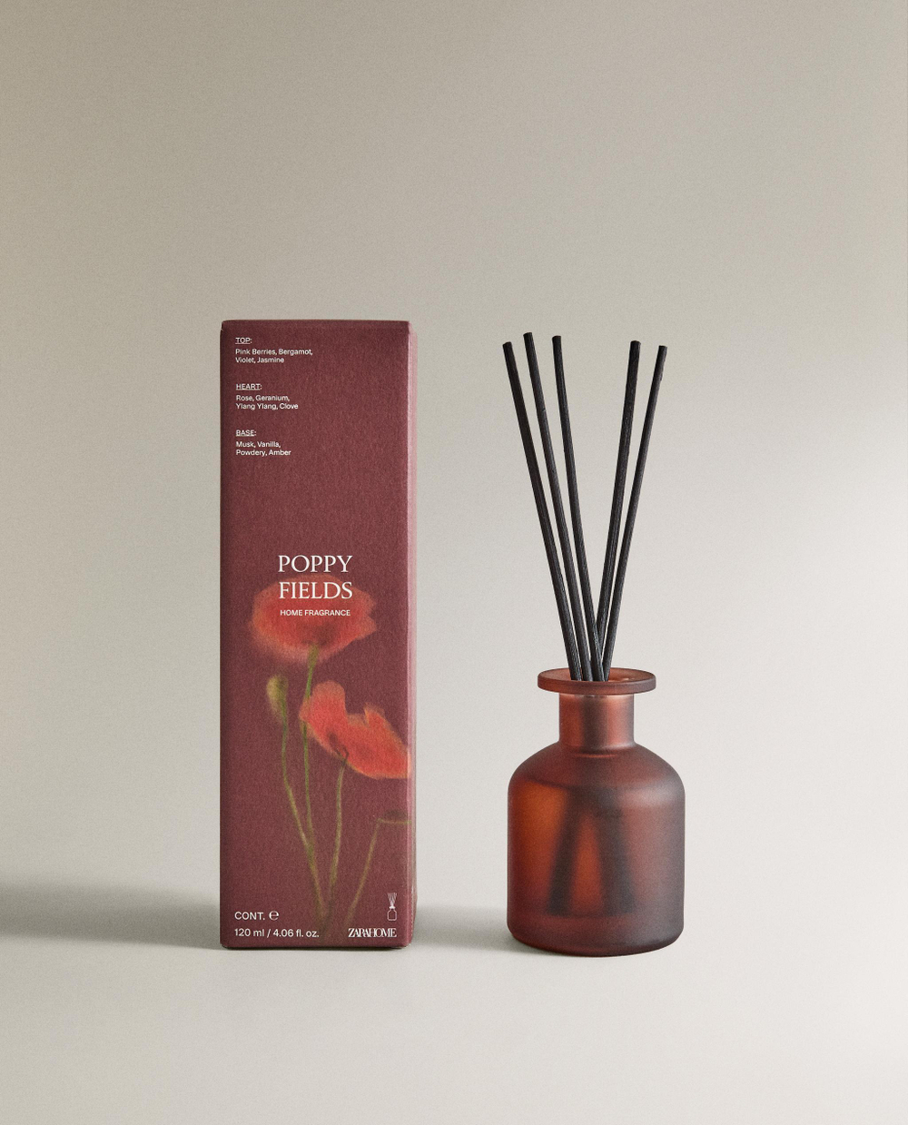 Zara Home Аромадиффузор Poppy Fields 120 мл, тростниковые палочки микадо, аромат цветочный, Розовый