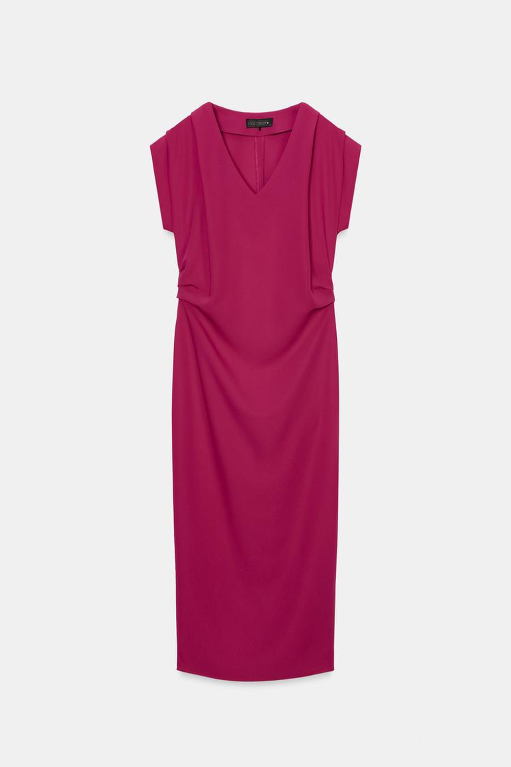 ZARA ПЛАТЬЕ МИДИ СО СКЛАДКАМИ, ТЕМНАЯ ФУКСИЯ