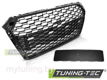 Решетка радиатора для Audi A4 B9 (15-19) черная глянцевая в стиле RS4