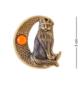 AM-3457 Брошь «Кот Лунный» (латунь, янтарь)