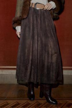 ZARA ЮБКА МИДИ С РАЗМЫТЫМ ПРИНТОМ И РЕМНЕМ, КОРИЧНЕВЫЙ/ЗЕЛЕНЫЙ