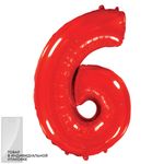 Шар (40''/102 см) Цифра, 6, Красный, 1 шт. в уп.
