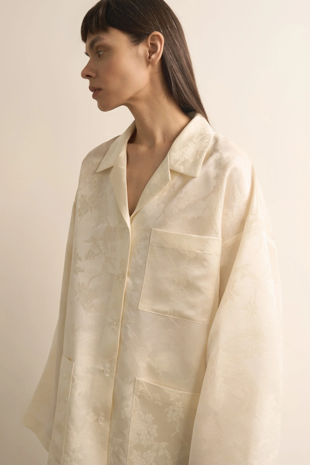 Просторная рубашка из шелка-жаккарда