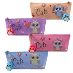 Пенал - косметичка Alingar, ПВХ, молния, брелок, 210 х 80 х 45 мм, "Совенок Cute", ассорти (фиолет,голуб,персик,роз)