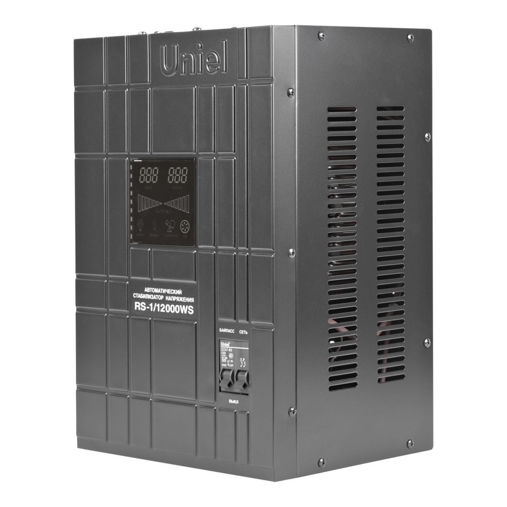 RS-1-12000WS Стабилизатор напряжения Uniel релейный однофазный настенный. с гальванической развязкой. 12000ВА