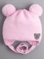 Шапка для девочки осенняя с завязками и помпонами