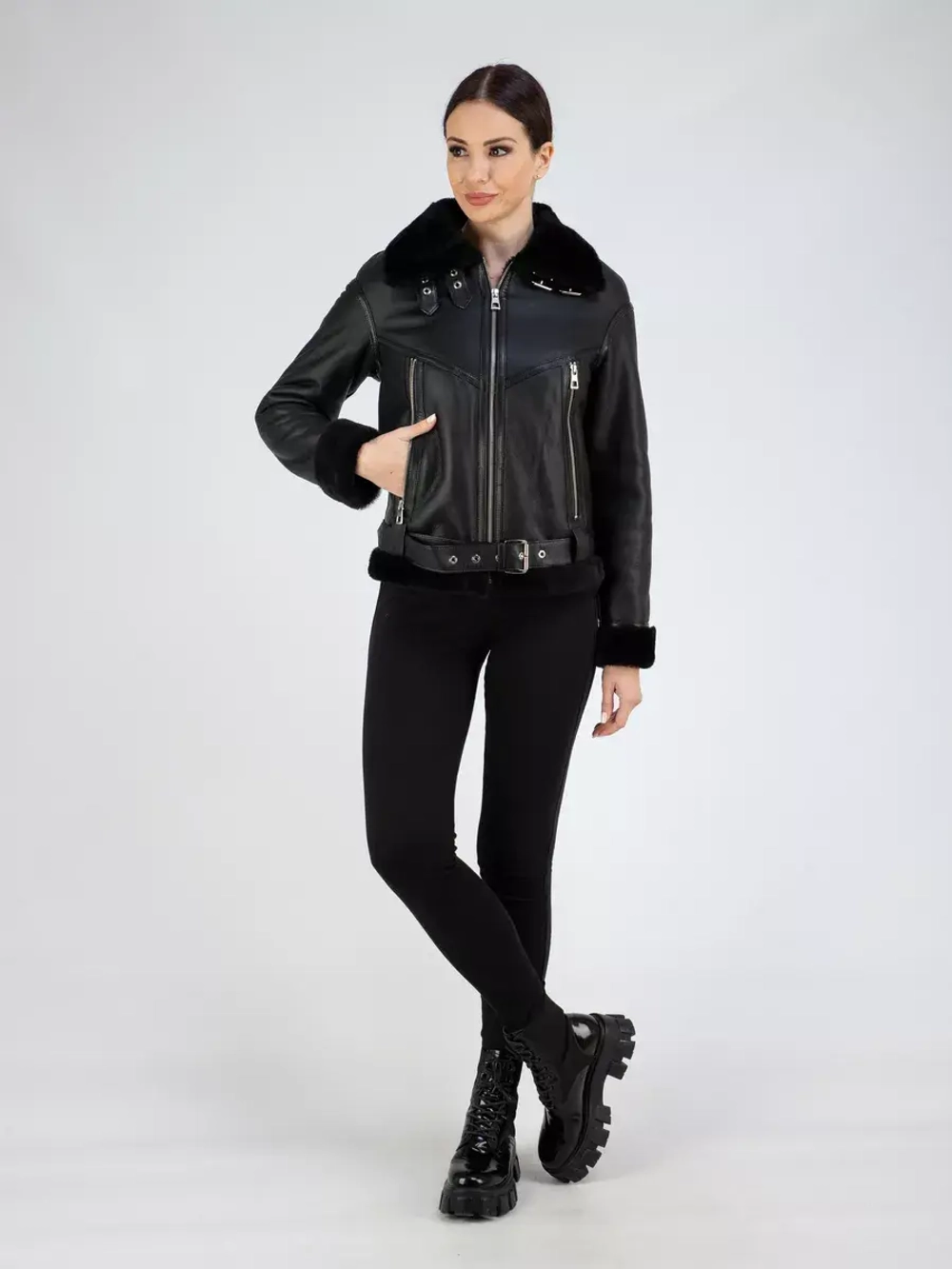 Дубленка зимняя натуральная короткая пилот авиатор