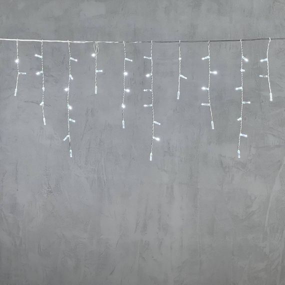 Светодиодная бахрома с колпачком 4,9 x 0,5 м белая 220В, 200 LED, провод прозрачный ПВХ, IP65 (PIL200CAP-10-2W)