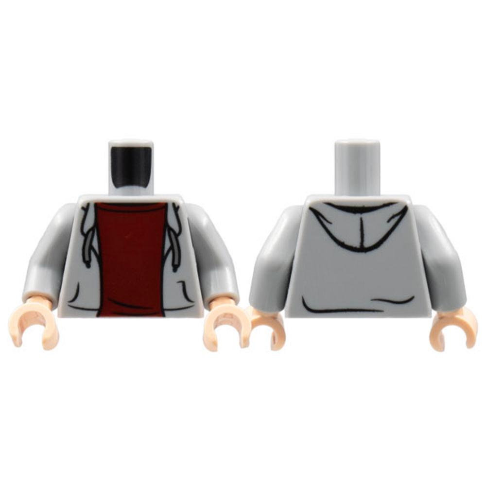 Толстовка с капюшоном на груди с открытыми карманами и темно-голубовато-серыми завязками поверх темно-красной рубашки с рисунком / Светло-голубовато-серые руки / Светло-коричневые руки 973pb2066c01