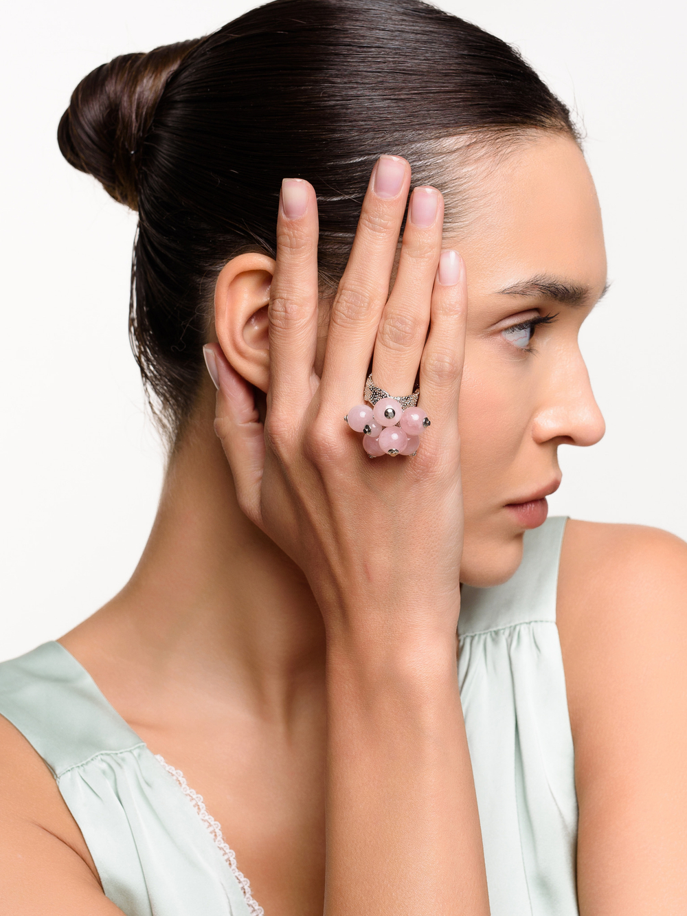 Кольцо "Berry" розовый кварц Silver