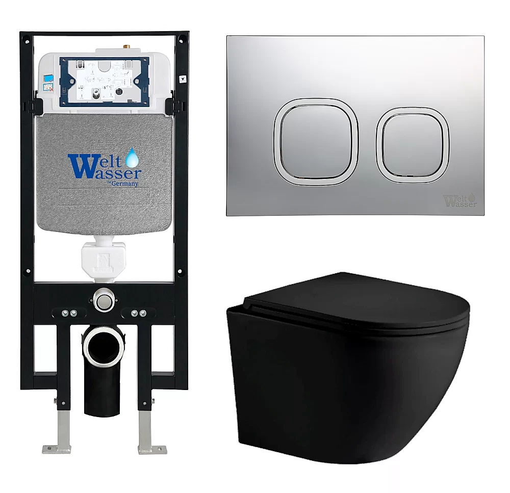 Унитаз с инсталляцией WeltWasser AMBERG 497 + MERZBACH 043 MT-BL + AMBERG RD-CR