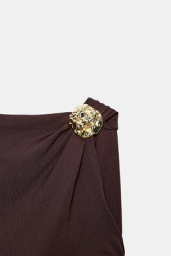 ZARA БОДИ ИЗ ПОЛИАМИДА С ФУРНИТУРОЙ, ШОКОЛАДНЫЙ