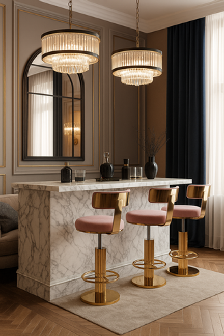 Стул барный Ist Casa Вивиан, пыльная роза, глянцевое золото