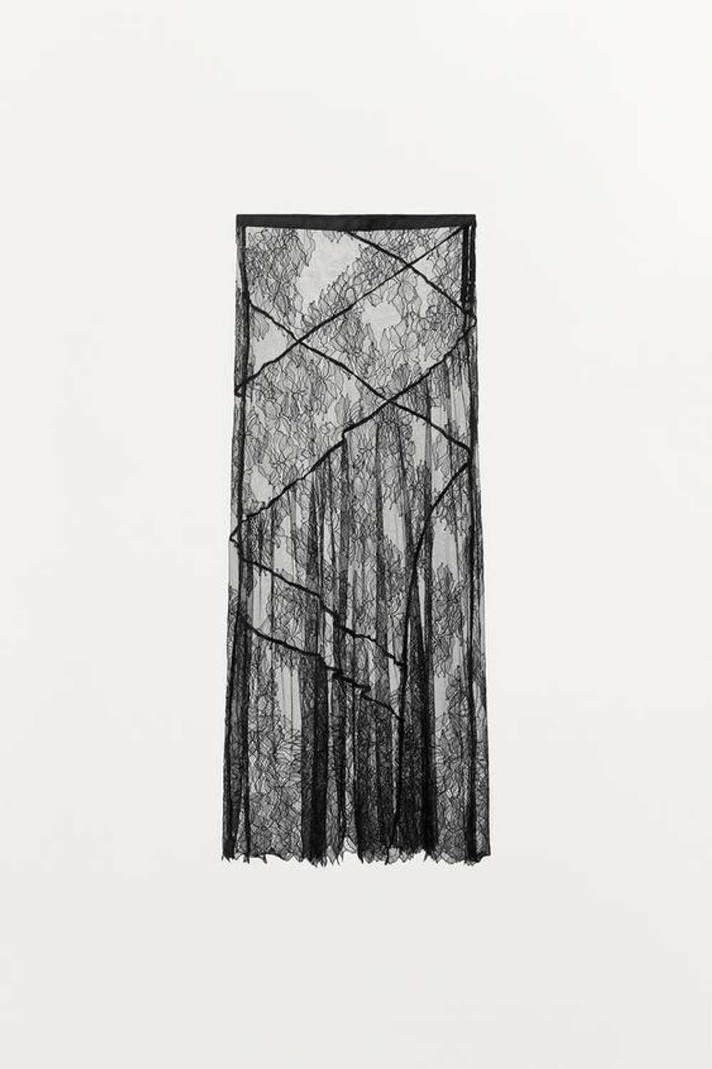 ZARA КРУЖЕВНАЯ ЮБКА МИДИ, ЧЕРНЫЙ