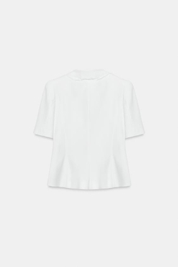 ZARA БЛЕЙЗЕР С КОРОТКИМИ РУКАВАМИ И ВОЛАНАМИ, ЖЕЛТОВАТО-БЕЛЫЙ