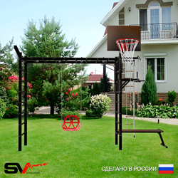 Уличная шведская стенка Sv Sport рукоход У5421К (Турник/Брусья/Скамья/Со спинкой/Щит баскет/Кронш бокс/Канат/кольца/лестница)