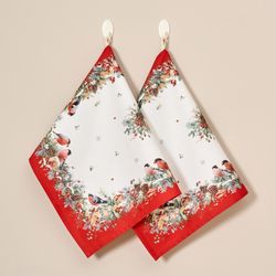 НАБОР ПОЛОТЕНЕЦ ИЗ 2 ШТ "МОРОЗКО.СНЕГИРИ ",40Х60СМ, 100% ХЛОПОК,БЕЛЫЙ,,ТВИЛ