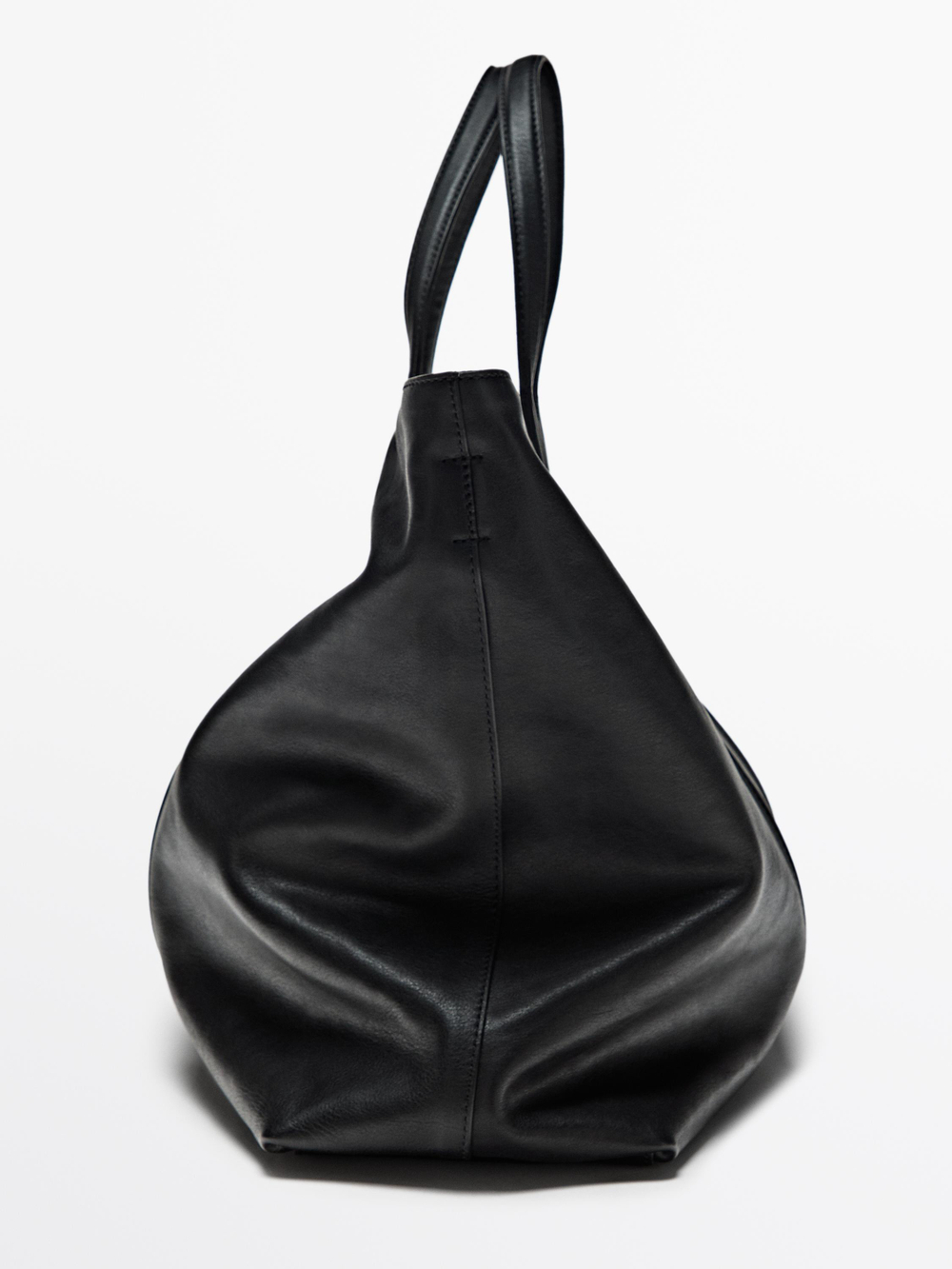 Massimo Dutti Сумка-тоут из кожи наппа с молнией, черный