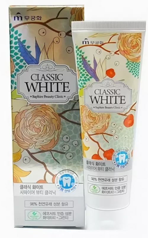 [Mukunghwa] Saphire Beauty Clinic Classic White - Отбеливающая зубная паста с ароматом мяты и зеленого чая, 110 гр