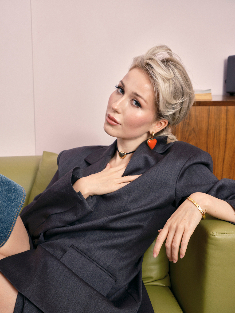 Серьги винтаж, крупное красное сердце