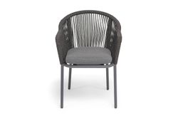 "Лион" стул плетеный из роупа, каркас из стали темно-серый (RAL7024) муар, роуп темно-серый круглый, ткань темно-серая 027