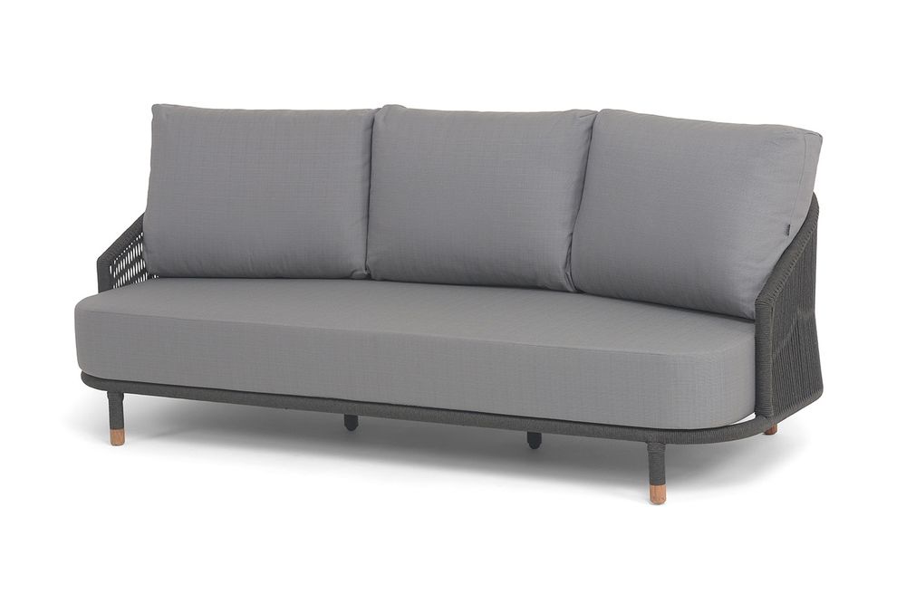 "Верона" диван 3-местный плетеный из роупа, каркас алюминий темно-серый (RAL7024) муар, роуп темно-серый круглый, ткань Mossle серая