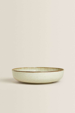 ZARA HOME ФАРФОРОВАЯ СУПОВАЯ ТАРЕЛКА С ОБОДКОМ ПОД СТАРИНУ, ЦВЕТ МОРСКОЙ ВОЛНЫ