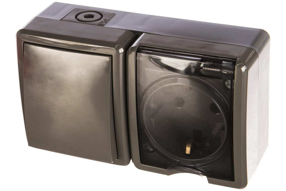 Блок розетка+выключатель IP54, 16A(10AX)-250В, серый Эксперт ЭРА