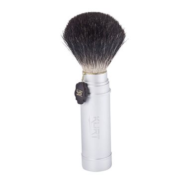 Дорожный помазок для бритья KURT, синтетика HI BRUSH, металлический тубус, серебро