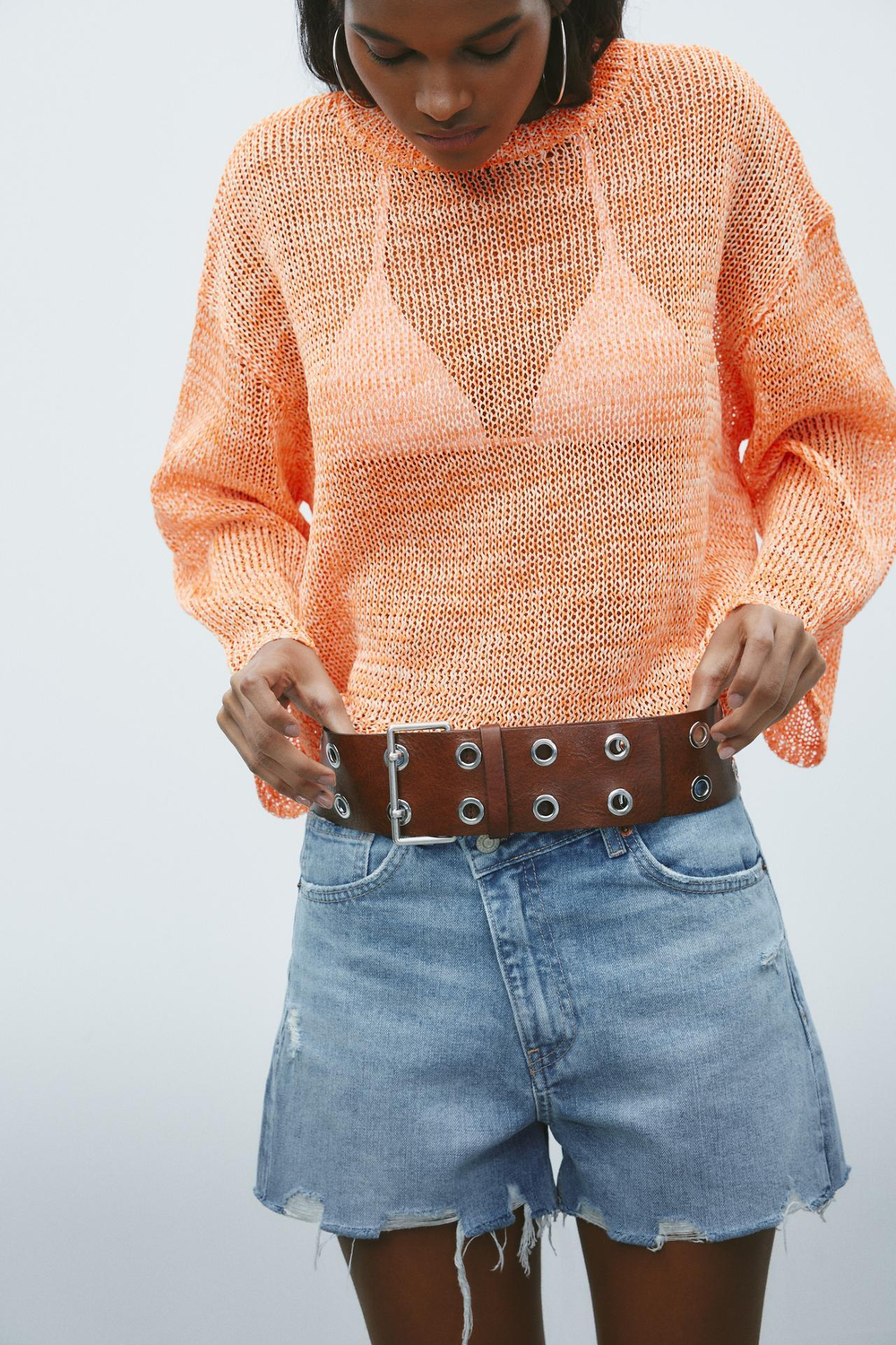 ZARA СВИТЕР ИЗ АЖУРНОГО ТРИКОТАЖА, ОРАНЖЕВЫЙ