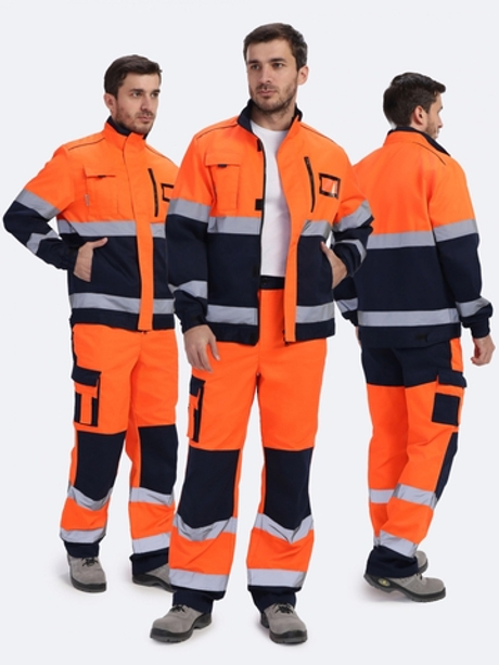 Костюм сигнальный PROFLINE Specialist-1 МВО (тк.Смесовая,240) брюки, оранжевый/т.синий