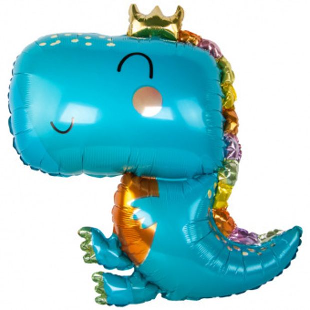 К Шар фигура "Динозаврик в короне" голубой (Falali) 32"/81 см (БГ-34)