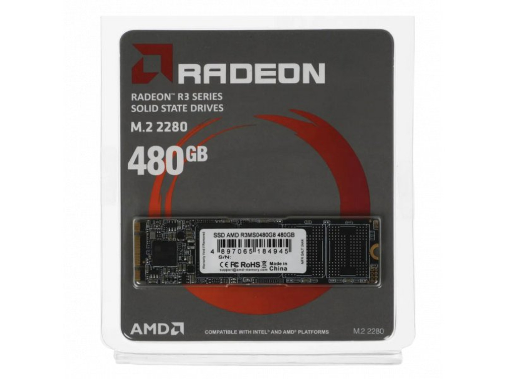 SSD накопитель AMD Radeon 480ГБ, M.2 2280, SATA III, [R3MS0480G8]