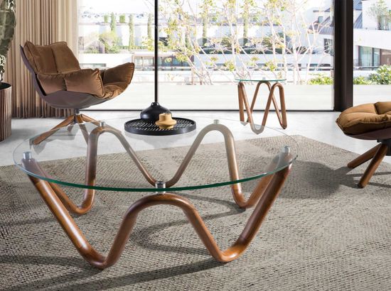 Приставной столик 2125/LT20048 из стекла и ореха