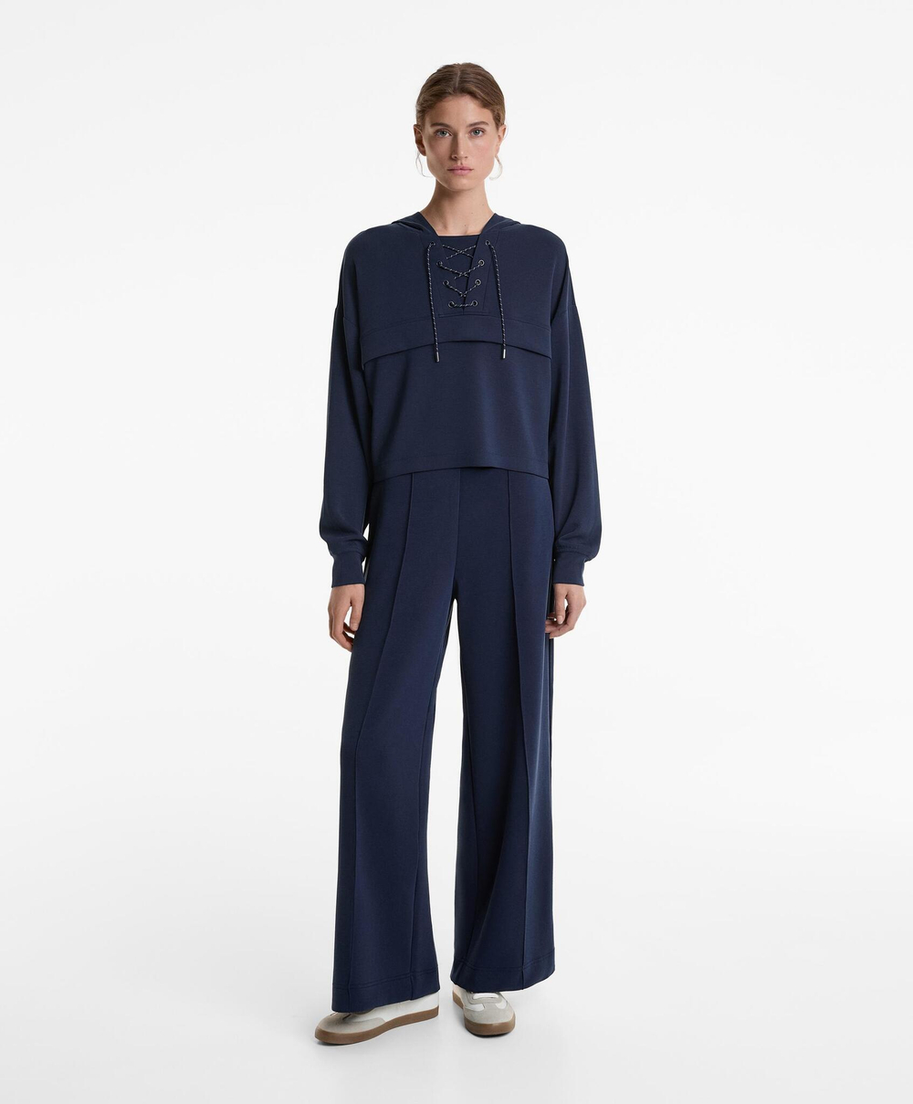 Oysho Толстовка мягкая на ощупь с перекрещивающимися шнурками и модалом, военно-морской