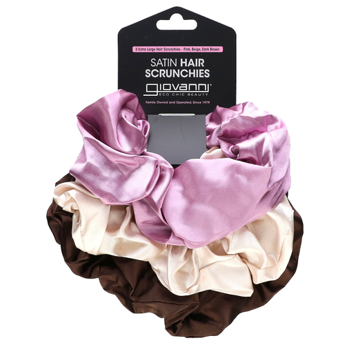 Giovanni, сатиновые резинки для волос, очень большие, розовый, бежевый и темно-коричневый, 3 шт.