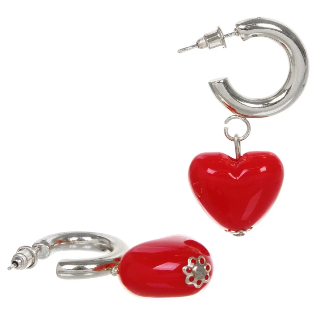 Серьги из гиппоалергенного сплава «АМОР», красное сердце, цвет серебро и золото, 2,5см