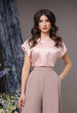 Блуза шелковая со спущенным рукавом жемчужно-розовая 01-02-22 SS