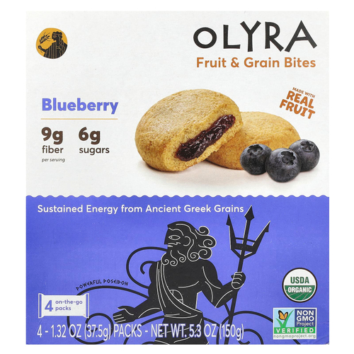 Olyra, Fruit & Grain Bites, голубика, 4 упаковки по 37,5 г (1,32 унции)